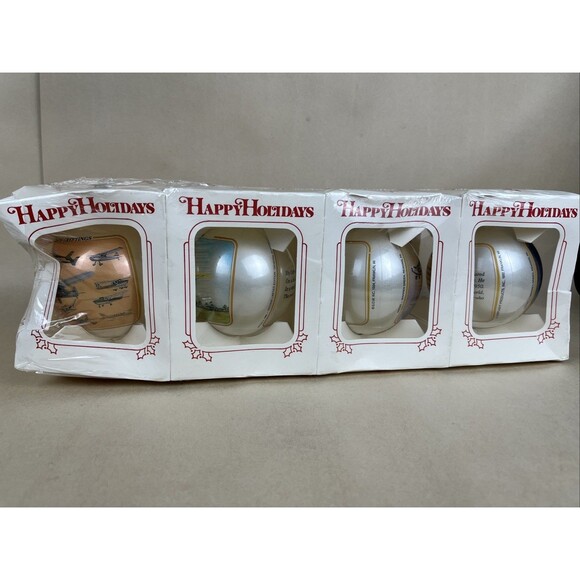 4 Rare VTG 80s 90s New Happy Holidays Aircraft Flight History Bulb Ornaments USA - Picture 1 of 16